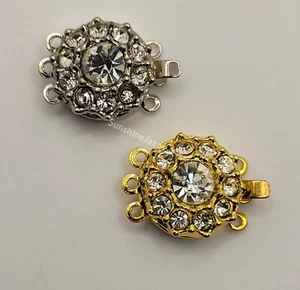 Three Strand Box Tab Clasp m/w Swarovski Crystals; 16x13mm; Flli Menegatti - Picture 1 of 5