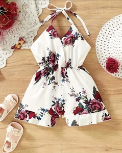 New Kids' Summer Delight Floral Romper: Beach-Ready, Comfy Cotton Blend Size 7-8 - Picture 1 of 7