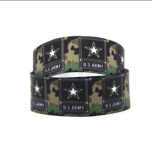 7/8 INCH 22mm GROSGRAIN RIBBON Hair Bow 1096826 Camo Camouflage US ARMY