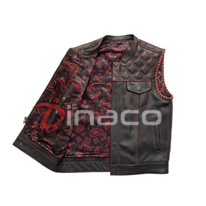 Herren Rindsleder Weste Flechtarm Rot Biker Western Motorrad Reitwesten - Bild 1 von 6