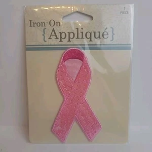Breast Cancer Awareness Iron-On Patch Appliqué Embroidered Sequins Pink Ribbon - Picture 1 of 6