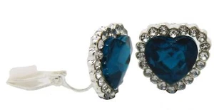 Pendientes de clip de diamantes con pasador de cristal azul corazón plata para mujer circonita cúbica damas - Imagen 1 de 1