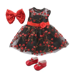 Juego de 3 piezas de vestido de flores de encaje y lazo y zapatos para ropa de muñeca American Girl de 18"" - Imagen 1 de 11