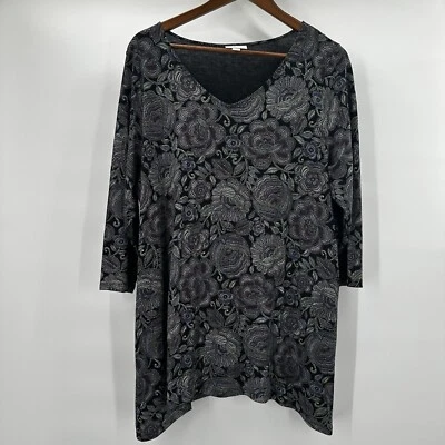 Camisa Top Jill Mujer Grande Negra Multicolor Floral Arte Elastizada Cuadrada Foto 1 de 4