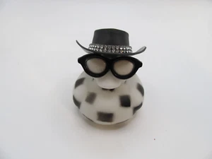 HAND DECORATED WHITE & BLACK CHECK RUBBER DUCK W/ BLACK COWBOY & SUNGLASSES - Picture 1 of 5