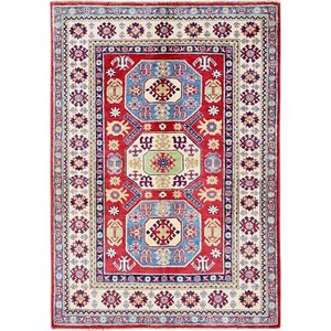 4 Fuß x 5 Fuß 8 Zoll Arsenal roter Kasak mit geometrischem Design handgeknüpfter weicher Wollteppich R354 - Bild 1 von 7