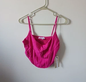 Midnight Sky Juniors Pink Cropped Tank Top Size L Sleeveless Linen Blend NWT - Picture 1 of 6
