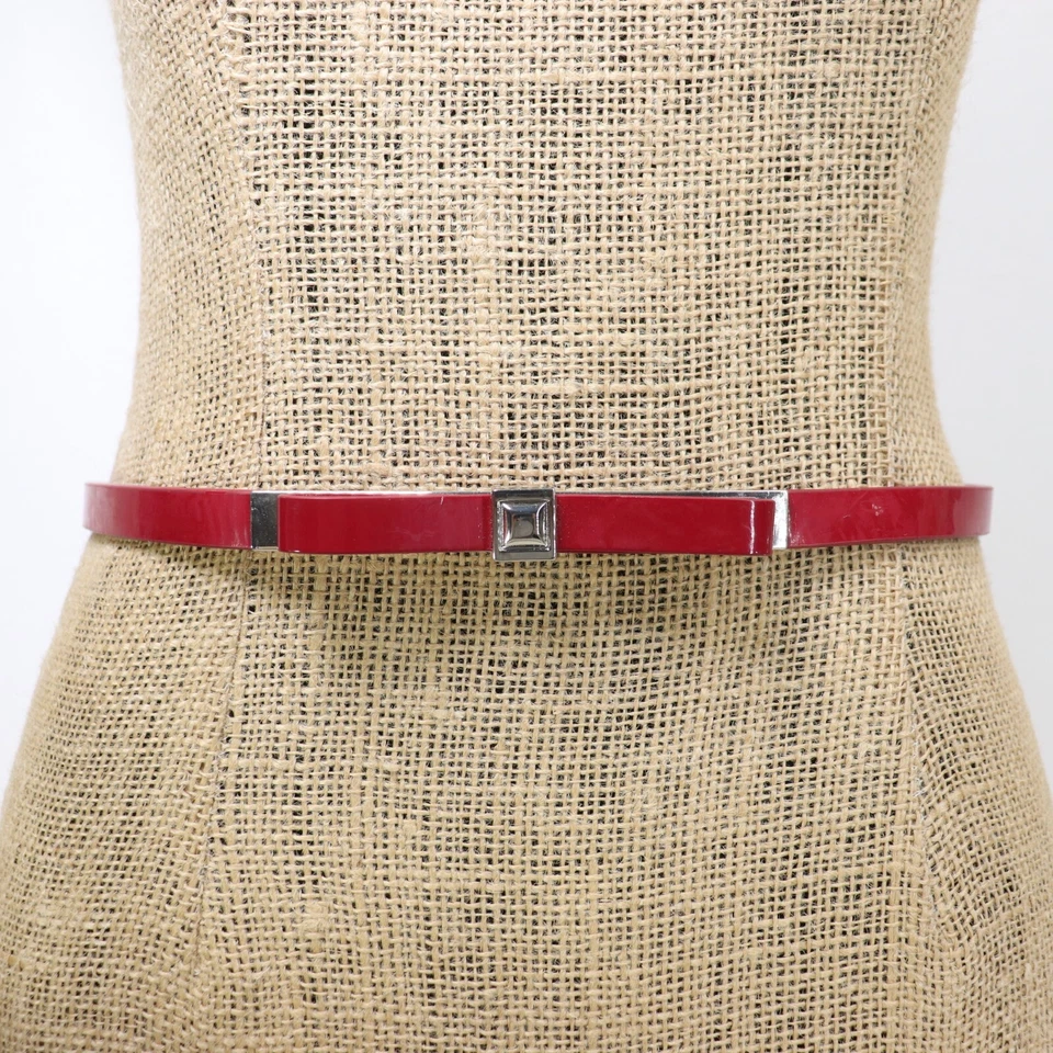 White House Black Market Dress Belt Women XS Red Patent Leather Bow Silver Tone - Image 1 of 4