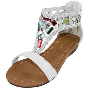 New girl's kids back zipper sandals white color rhinestones gladiator summer - Picture 1 of 8