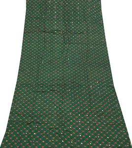 Sushila Vintage Green Sari Remnant Scrap Pure Georgette Printed Craft Fabric - Picture 1 of 5