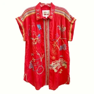 Johnny Was NWOT Dionne Blouse Tunic Coral Red Embroidered Sz S Shirt Boho - Picture 1 of 6