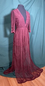 Wishlist Apparel S Burgundy Maxi Dress Romper Lace Overlay Boho Sheer Knit - Bild 1 von 5
