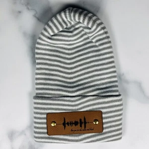 “Love You to the Moon and Back” Soundwave Newborn Baby Hat Gray Stripe - Picture 1 of 13