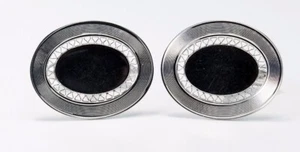 Gemelos ovalados vintage Lamode de plata de ley maciza - Imagen 1 de 5