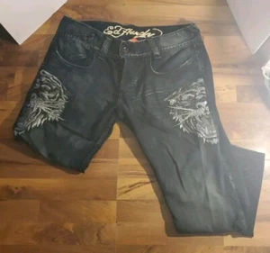 Ed Hardy Jeans Men's 44x32 Blue Christian Audigier Embroidered Tigers Distressed - Picture 1 of 17