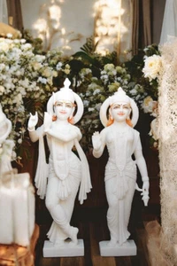 30" Mármol Iskon Radha Krishna Ídolo Estatua Murti Indio Exhibición Templo Regalo De - Imagen 1 de 8