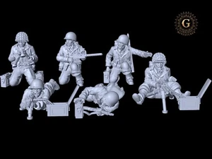 WW2 US Infantry .30 Cal. MG Teams X6 Figures 28mm 1/56 ideal Bolt Action wargame - Picture 1 of 7