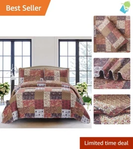 Lightweight Twin Quilt Set with Sham - Rich Tones & Autumn Patchwork Elegance - Picture 1 of 9