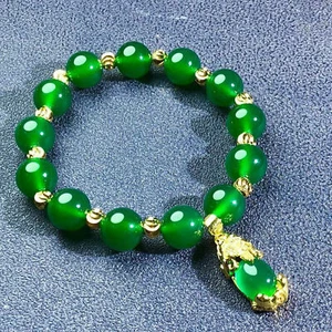Damenmode grün Jade Perlen Schmuck vergoldet Charm Kette Armband - Bild 1 von 6