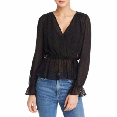 $110 Blusa Top Aqua Mujer Negra Clip Punto Manga Larga Transparente Imitación Envolvente Talla S Foto 1 de 2