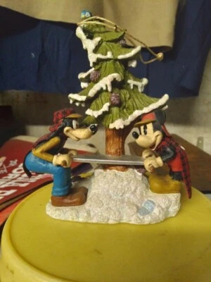 Retired Ceramic Walt Disney Mickey & Goofy Cutting Christmas Tree Ornament  - Image 1 of 4
