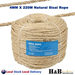 4mm x 220M Sisal Rope Natural Fiber Biodegradable 3 Strands ScratchingClimbing - Picture 1 of 6