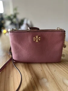 tory burch pink leather crossbody bifold gold chain (see Pics For Details) - Picture 1 of 11