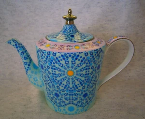 T2 Moroccan Tealeidoscope Teapot Aqua/Silver Tea Pot 1100ml Fine Bone China New - Picture 1 of 7