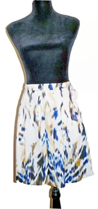 ELIE TAHARI Women’s Pleated Skirt Sz 2 White Blue Cotton Blend Pockets Lined - Picture 1 of 6
