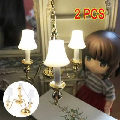 1/12 Dollhouse Miniature Ceiling Lamp LED Light Battery Operated 2PCS White
