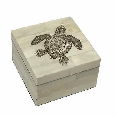 Sea Turtle Scrimshaw Bone Trinket Or Jewelry Box Antique Reproduction Engraved  • 24.99$
