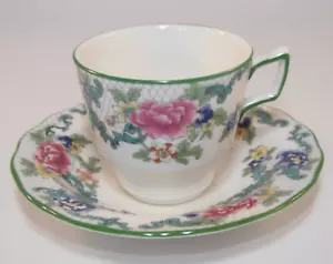 Royal Doulton Fine China Stände Floradora grüner Rand Kaffeetasse & Untertasse sehr guter Zustand - Bild 1 von 6