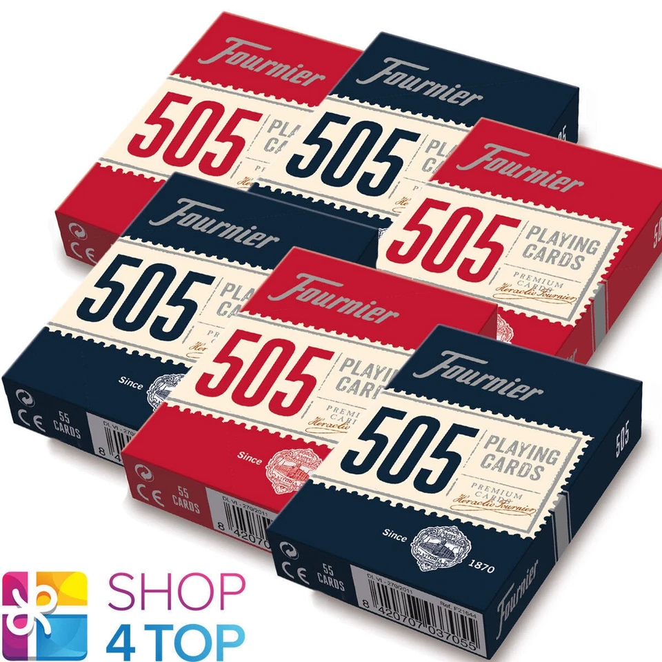 Cartas de baralho de pôquer revestidas de plástico 6 baralhos Fournier 505 3 vermelhas 3 azuis padrão - Imagem 1 de 4