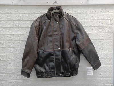 NUEVA Chaqueta Bomber Topshop De Gran Tamaño Imitación Cuero Marrón Para Mujer Talla 4-5 EE. UU. Foto 1 de 4