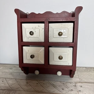 Armario de especias de madera vintage con cajones de cerámica perillas de latón - Imagen 1 de 12