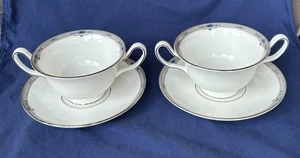 2er SET Wedgwood Amherst Creme Suppenschalen mit Untertassen - Top Zustand! - Bild 1 von 7