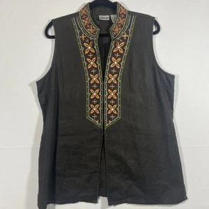 Gilet Chico's donna taglia 3 marrone lungo lino sud ovest ricamo boho - Foto 1 di 7