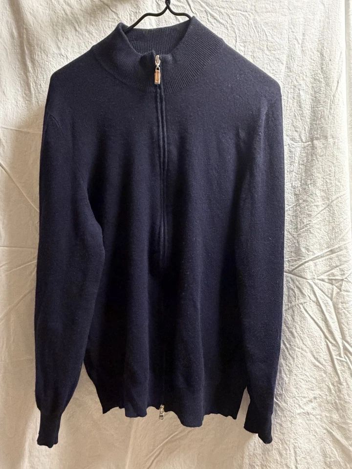 Brunello Cucinelli 100% Cashmere Full Zip Sweater Navy Blue Italy Size 54 XL - Image 1 of 4