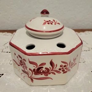 Antique French Ink Well Hand Painted Porcelain Signed GF Fait Main lidded - Picture 1 of 22