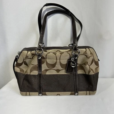 COACH Signature Brown Jacquard Zip Satchel Handbag F13551 - Image 1 of 4