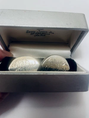 Винтажные запонки из чистого серебра с монограммой Georg Jensen No110 1980-е - Изображение 1 из 4
