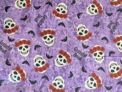 Grateful Dead Halloween Rose Skulls & Bats Purple Cotton Fabric 35" X 44" - Image 1 of 4