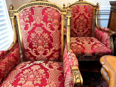 Pair of Louis XVI-Aristocratic Regal Style Armchairs-  Antique Reproduction - Image 1 of 4