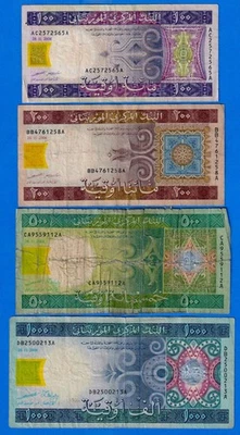 Mauritania Set 100 to 1000 Ouguiya 2004-2006  P- 10b,11b,12a,13a - 4 Circ Notes - Image 1 of 4