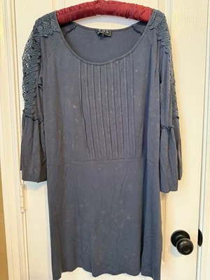 NWOT POL lace detail on Bell Sleeve  mineral wash blue gray Dress S Fit L - Image 1 of 4
