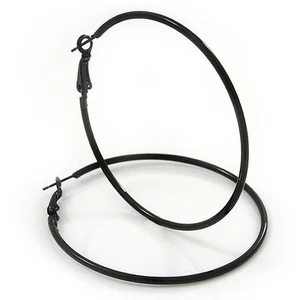 60mm Slim Black Enamel Hoop Earrings - Large - Picture 1 of 4