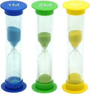 Sand Timer for Kids Set of 3 Small Colorful Hourglass Acrylic Covered Clock 1Min - Picture 1 of 12