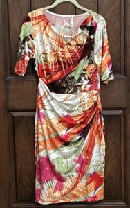 NY COLLECTION Women's Dress Size Medium Multicolor Short Sleeve Ruched Wrap NWT - Picture 1 of 8
