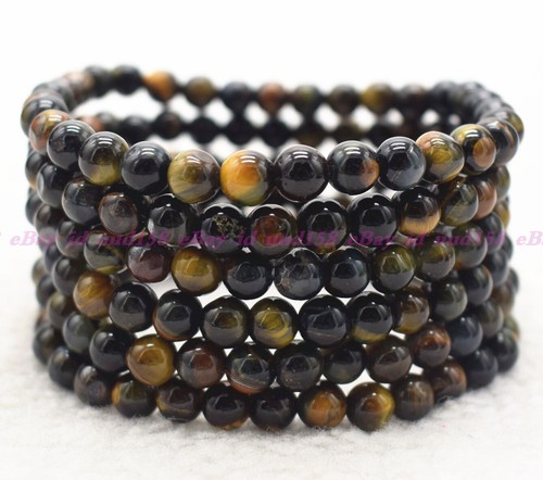 VALENTINO Lotto all'ingrosso 6 pz Braccialetto Stretch Cristallo Occhio di Tigre Giallo Blu 6 mm 7 5