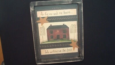 Prim Country Print ~*BURGUNDY SALTBOX HOUSE*~  black frame  9 1/2 " x 12" - Image 1 of 3